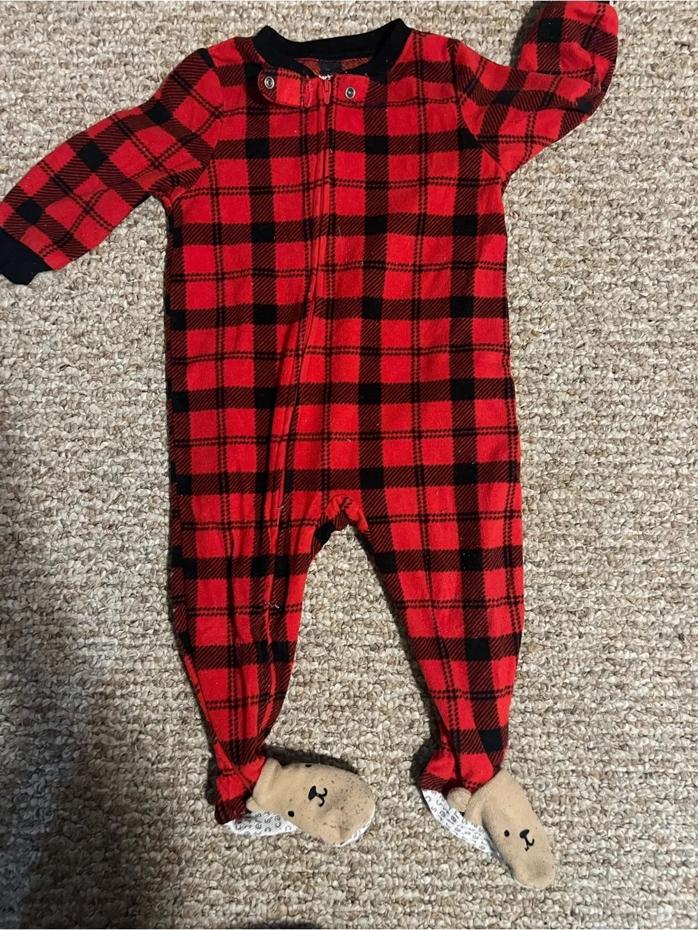 Carter's Red and Black Plaid Footed One-Piece
